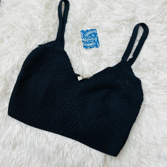 Free People You Wanna Brami Bra Cami Crop Top Black Large - Picture 3 of 7